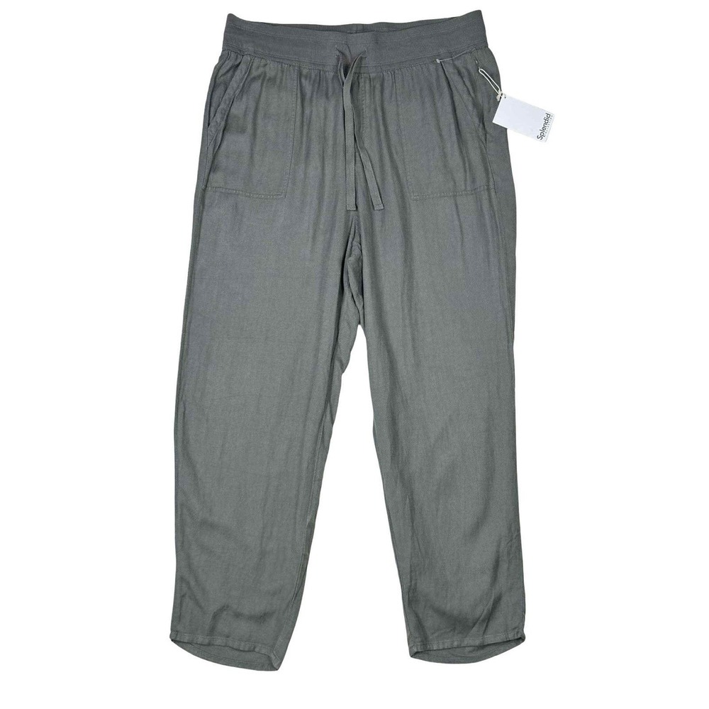 Splendid Linen Blend Crop Pants XL Sage Green Pull On Drawstring Coastal NWT